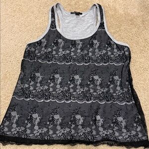 Forever XXI Elegant Black Lace Overlay Racerback Tank Top